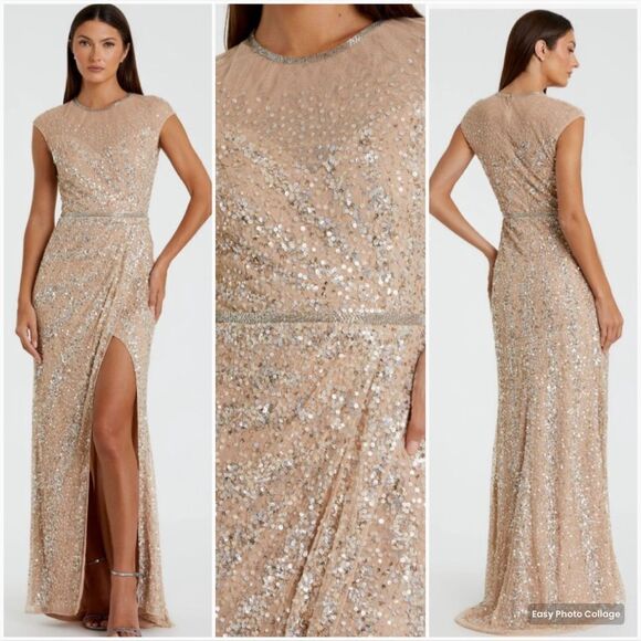 Mac Duggal 5619 Womens EMBELLISHED ILLUSION HIGH NECK CAP SLEEVE GOWN - Picture 1 of 15